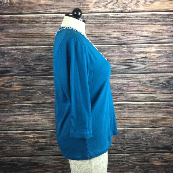 Rafaella pearl collar Tunic Teal Blue Top 1X 1330 - Picture 3 of 6